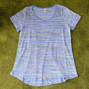 LuLaRoe Classic Tee purple/gray/white striped